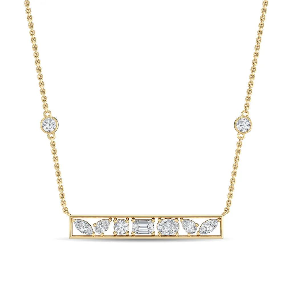 0.65ctw Fancy Shaped Lab-Grown Diamond 9-Stone Bar Necklace in 14k Gold