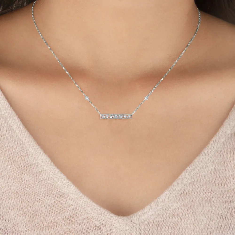 0.65ctw Fancy Shaped Lab-Grown Diamond 9-Stone Bar Necklace in 14k Gold