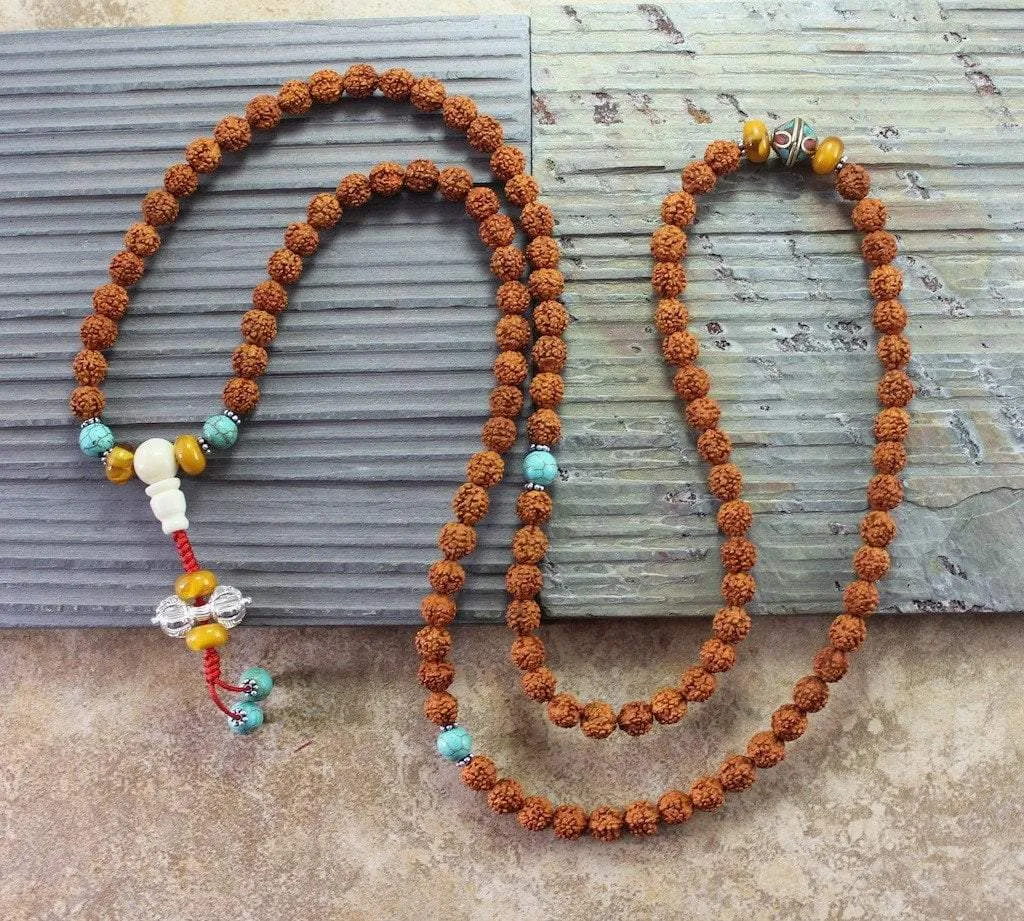 108 Bead Rudraksha and Vintage Beads Mala