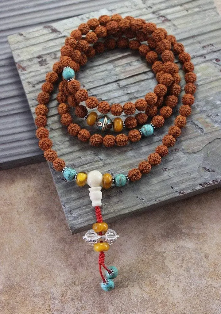 108 Bead Rudraksha and Vintage Beads Mala