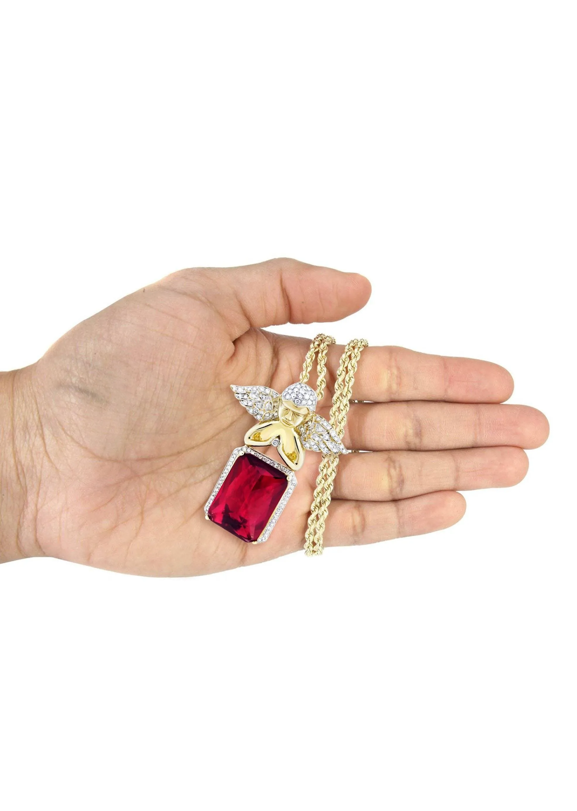 10K Yellow Gold Ruby Angel Diamond Necklace  | 1.6 Carats