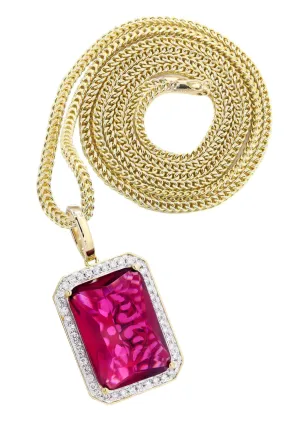 10K Yellow Gold Ruby Diamond Necklace  | 1.36 Carats