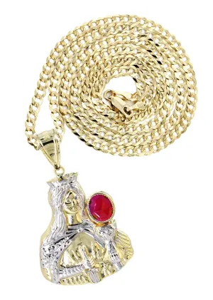 10K Yellow Gold Saint Barbara Necklace with Ruby Stone | Appx. 16.6 Grams