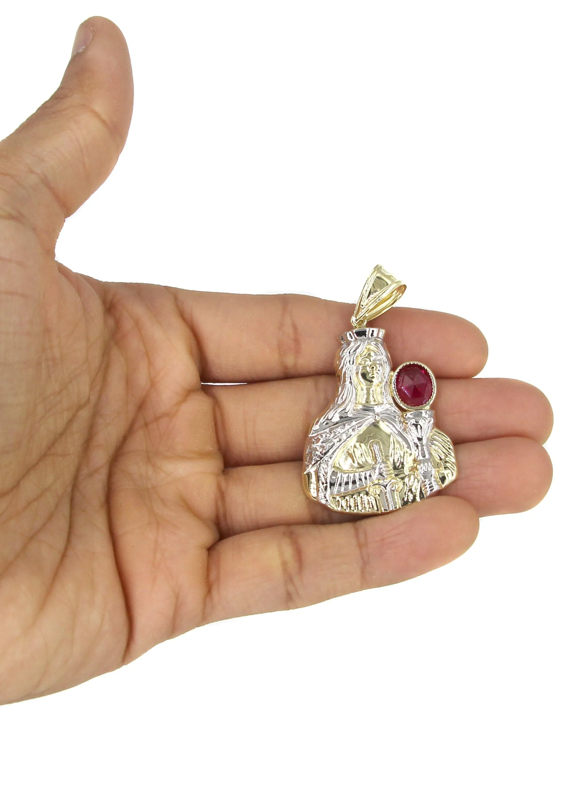 10K Yellow Gold Saint Barbara Necklace with Ruby Stone | Appx. 16.6 Grams