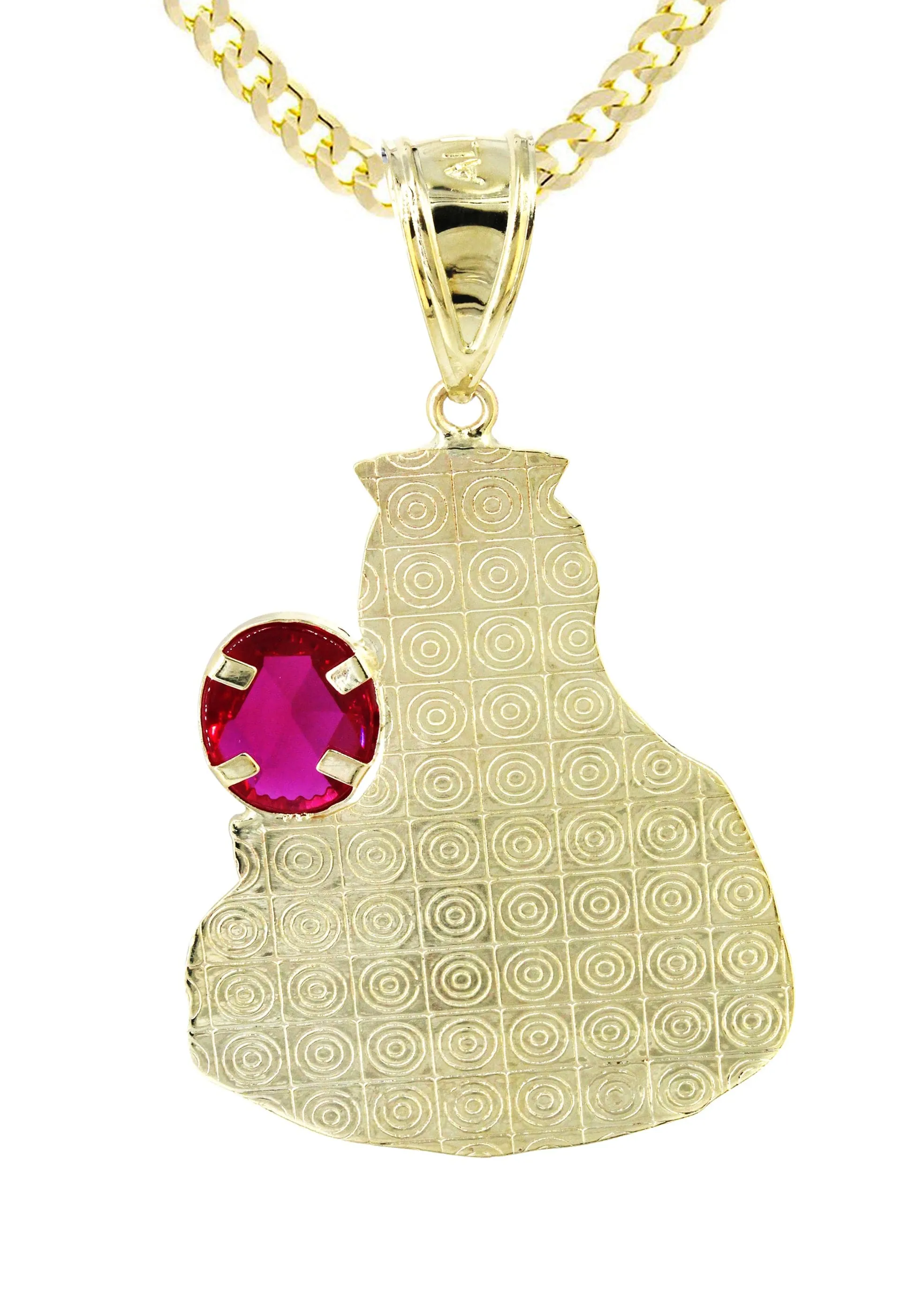 10K Yellow Gold Saint Barbara Necklace with Ruby Stone | Appx. 16.6 Grams