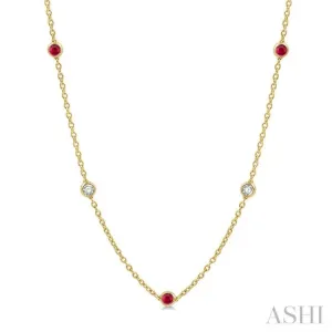 1/2 ctw Round Cut Diamond and 2.85MM Ruby Precious Station Necklace in 14K Yellow Gold