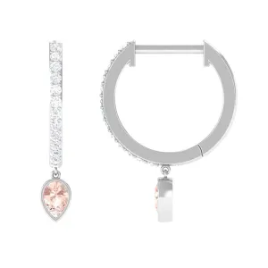 1/4 CT Minimal Morganite Drop Hinged Hoop Earrings with Diamond Accent