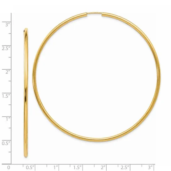 14K Endless 69 mm Wide 2 mm thick Hoop Earrings