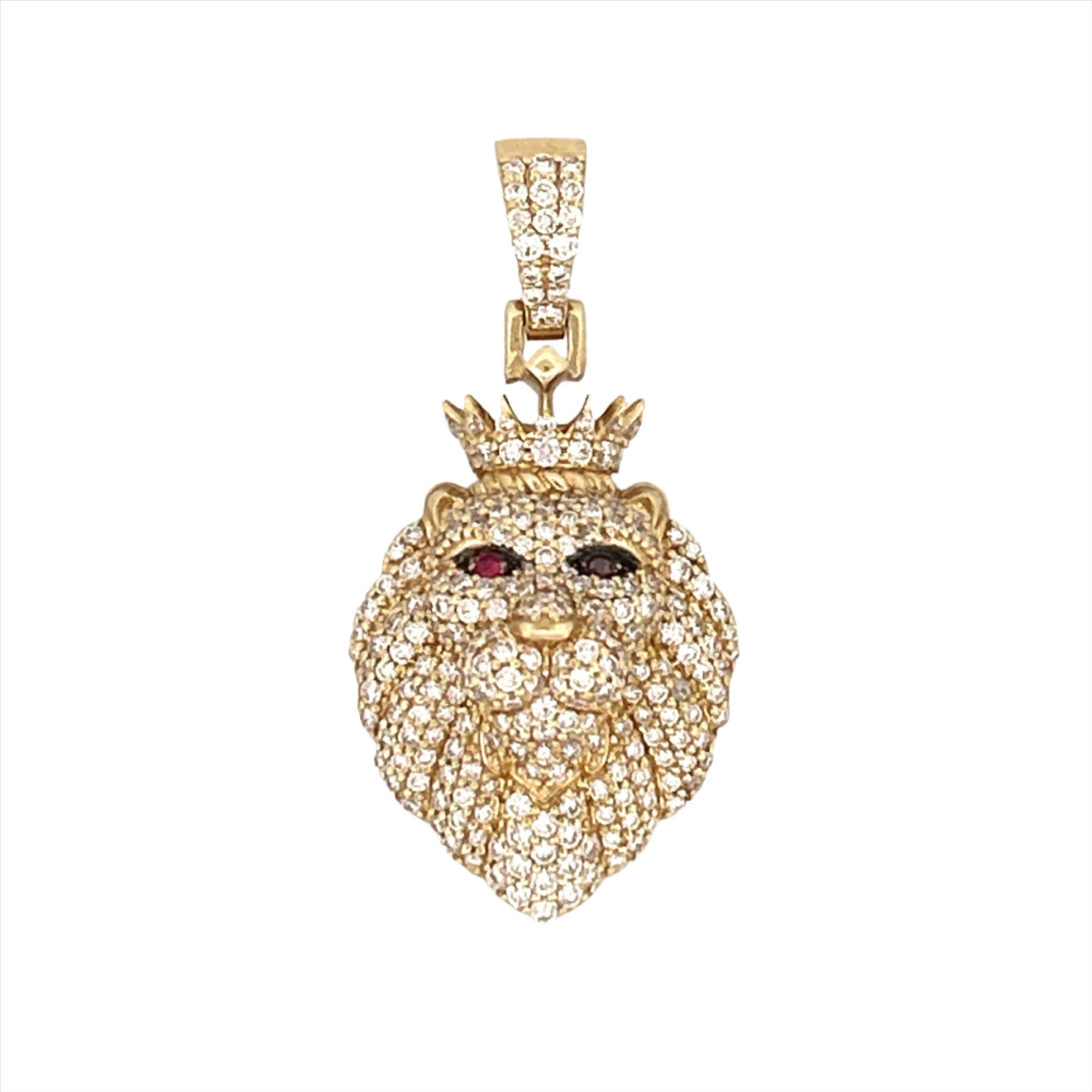 14K Gold Crowned Lion Mens Pendant