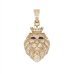 14K Gold Crowned Lion Mens Pendant