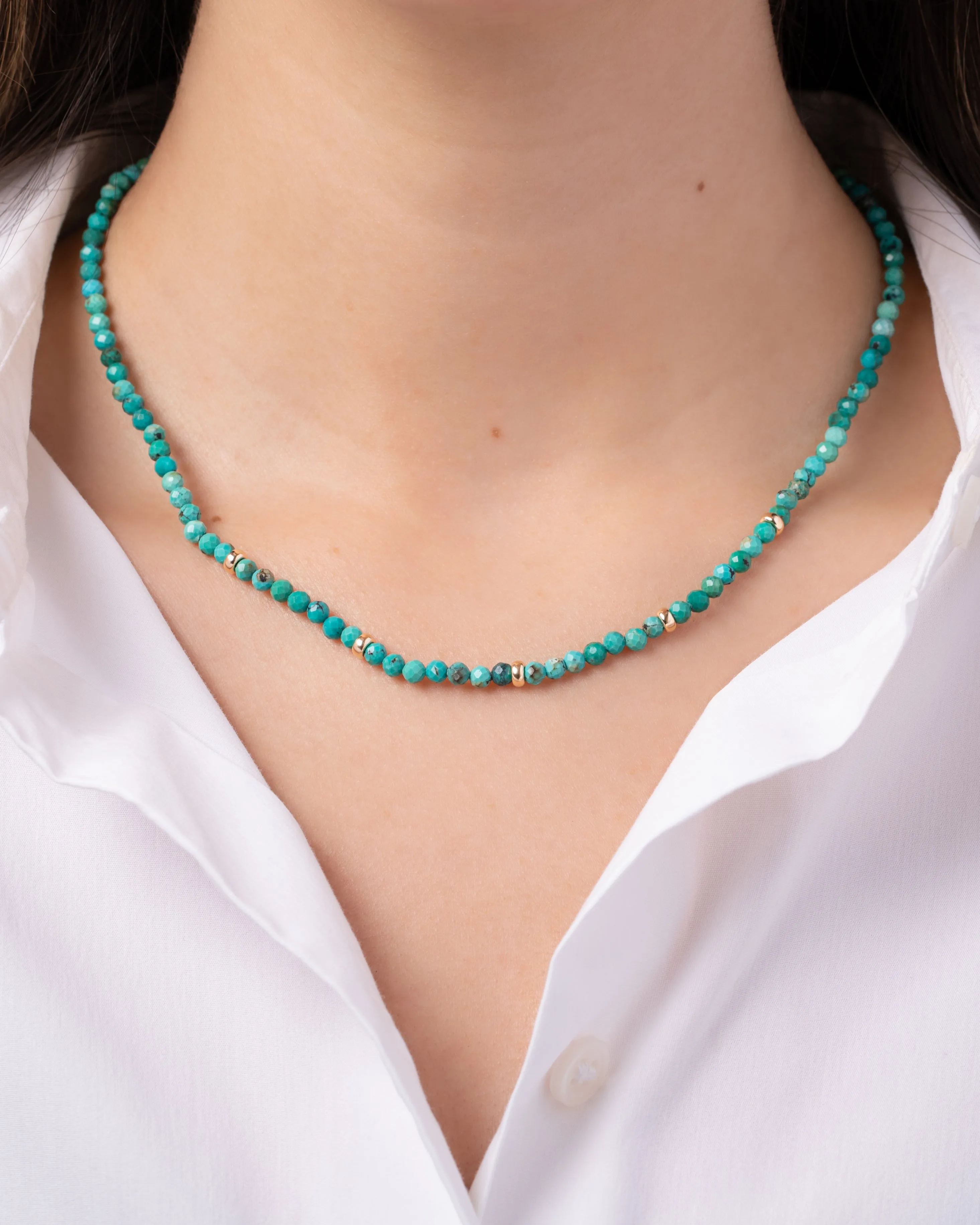 14k Gold Turquoise Segment Bead Necklace