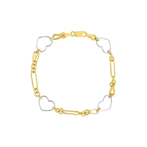 14k Two-Tone Heart and Link Station Bracelet