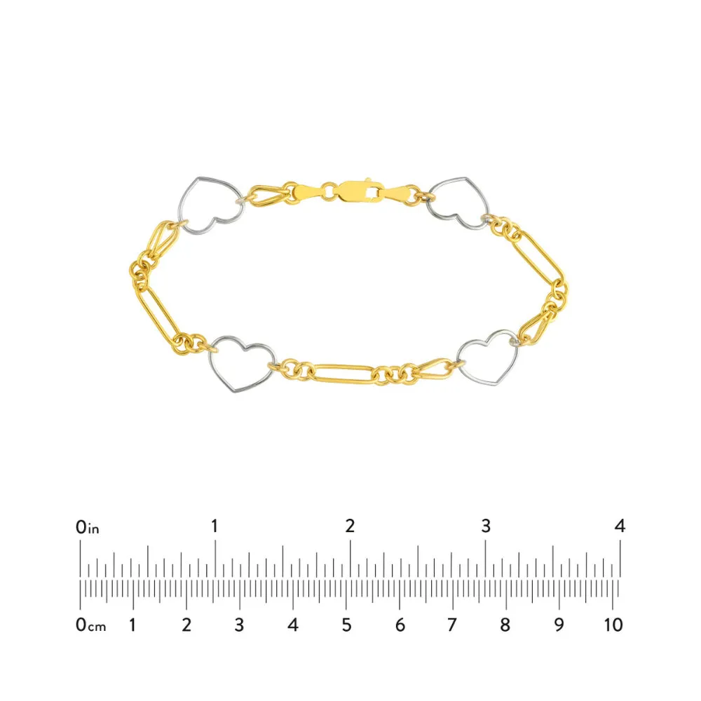 14k Two-Tone Heart and Link Station Bracelet