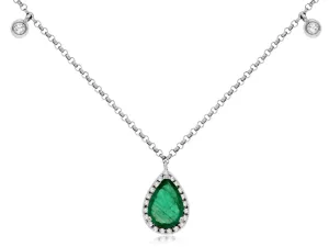 14K W Gold 0.68ct Emerald 0.12ctw Diamond Necklace