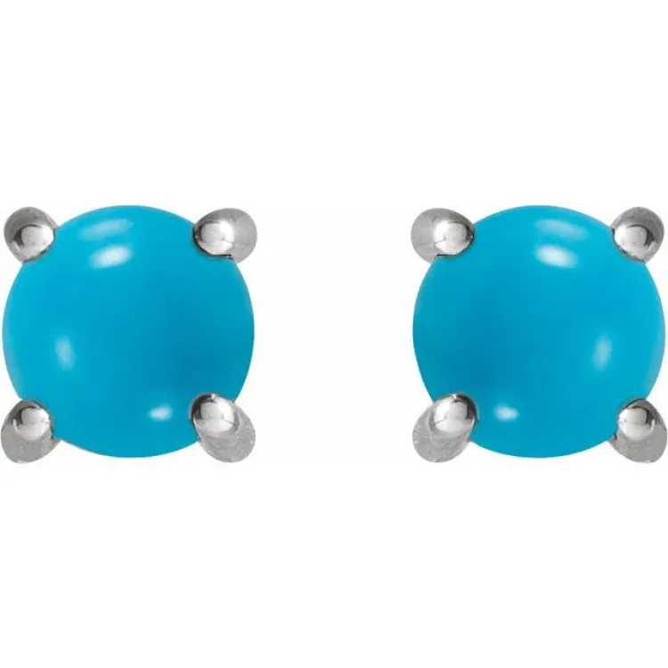 14K White 6 mm Natural Turquoise Earrings