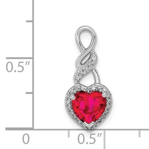 14k White Gold Diamond And Ruby Heart Chain Slide Pendant