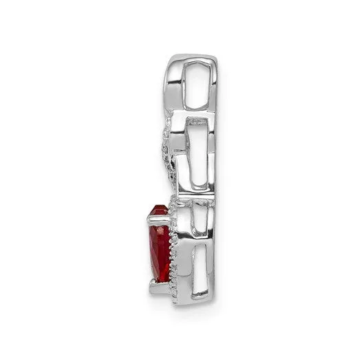 14k White Gold Diamond And Ruby Heart Chain Slide Pendant