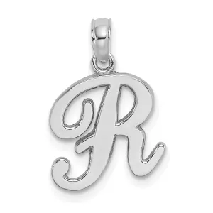 14K White Gold Fancy Script Design Letter R Initial Pendant