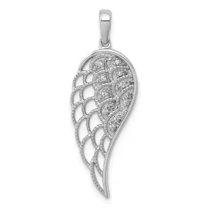 14k White Gold Rhodium Polished Diamond 0.05-CT Concave Wing Pendant