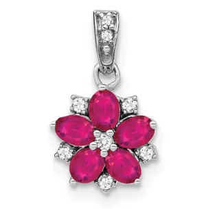 14k White Gold Ruby and Diamond Floral Pendant