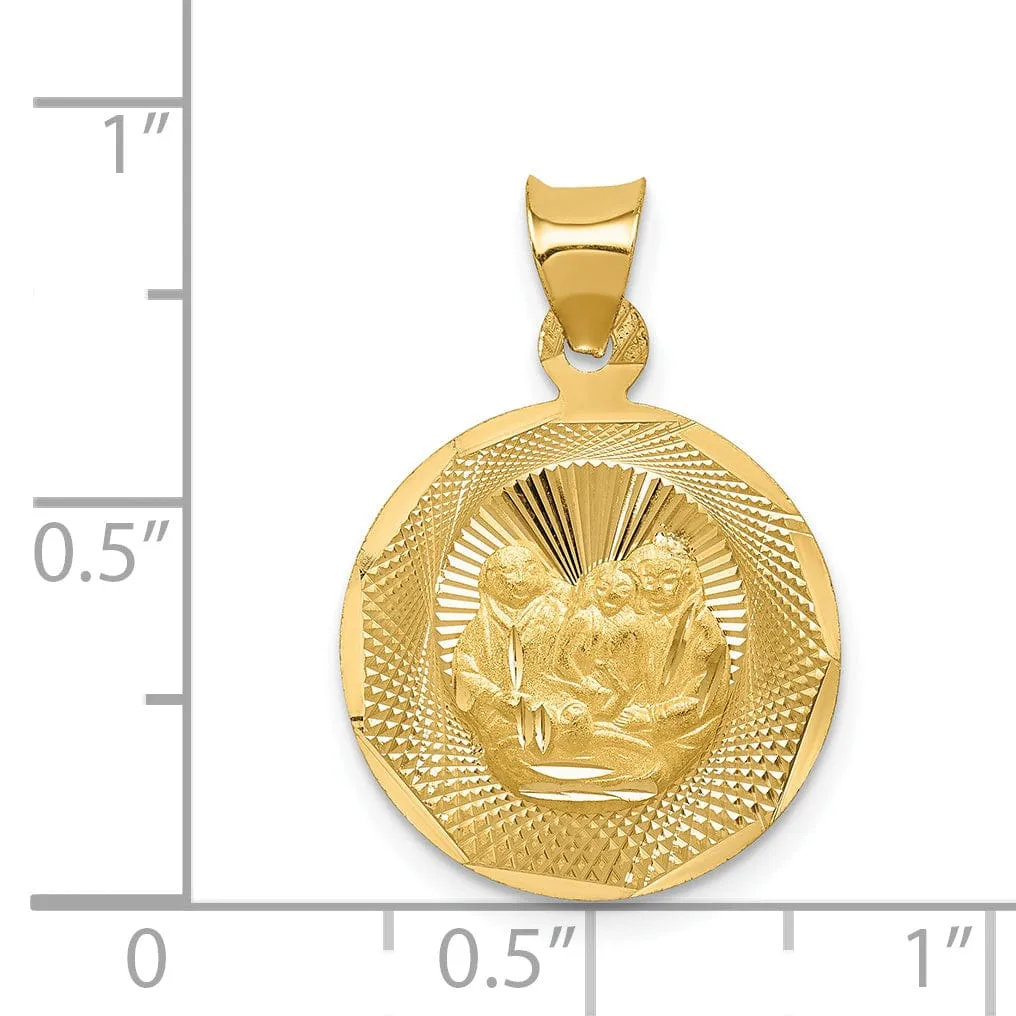 14k Yellow Gold Baptism Circle Medal Pendant. Engraving fee $22.00.