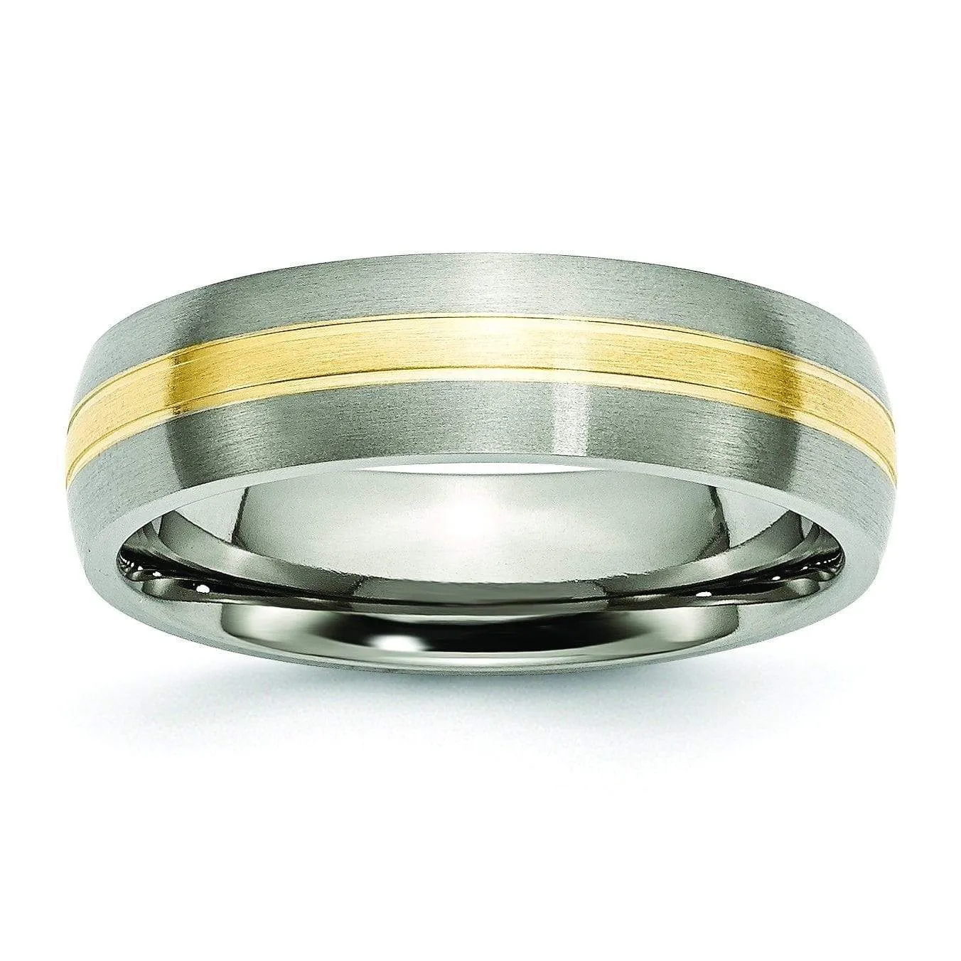 14k Yellow Gold Inlay Titanium Ring Matte Finish 6mm