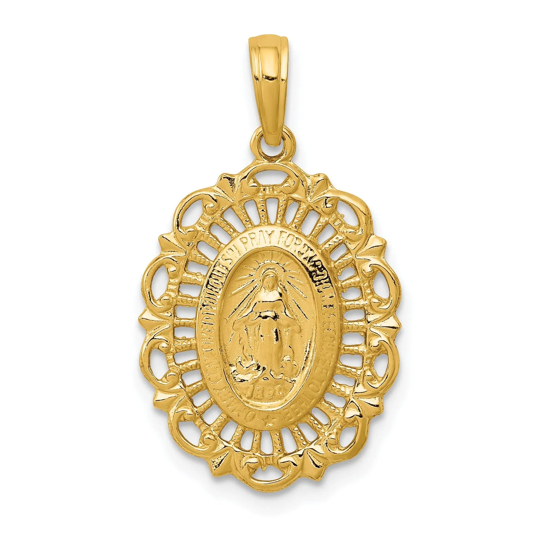 14k Yellow Gold Oval Miraculous Medal Pendant