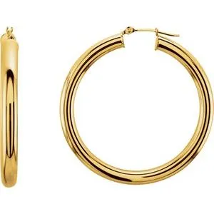 14K Yellow Tube 40 mm Hoop Earrings