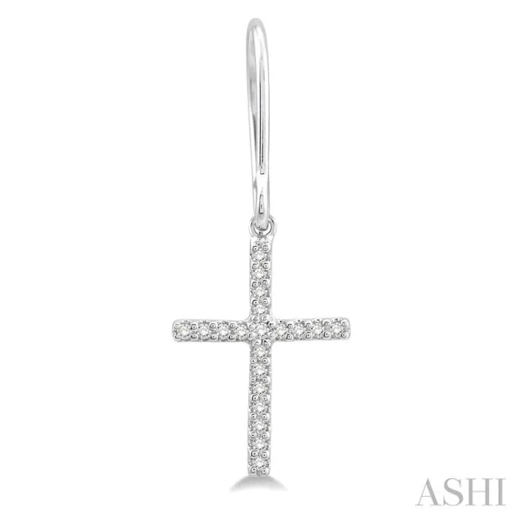 1/6 Ctw Cross Charm Round Cut Diamond Fashion Earrings in 10K White Gold