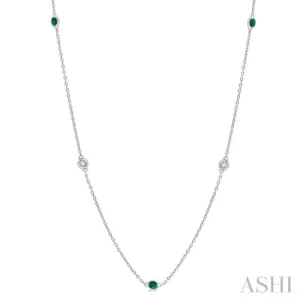 1/6 ctw Round Cut Diamond and 1.75MM Emerald Precious Station Necklace in 14K White Gold