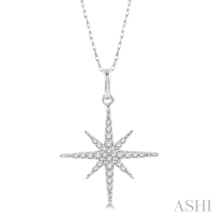 1/6 Ctw Round Cut Diamond Star Pendant With Chain in 10K White gold