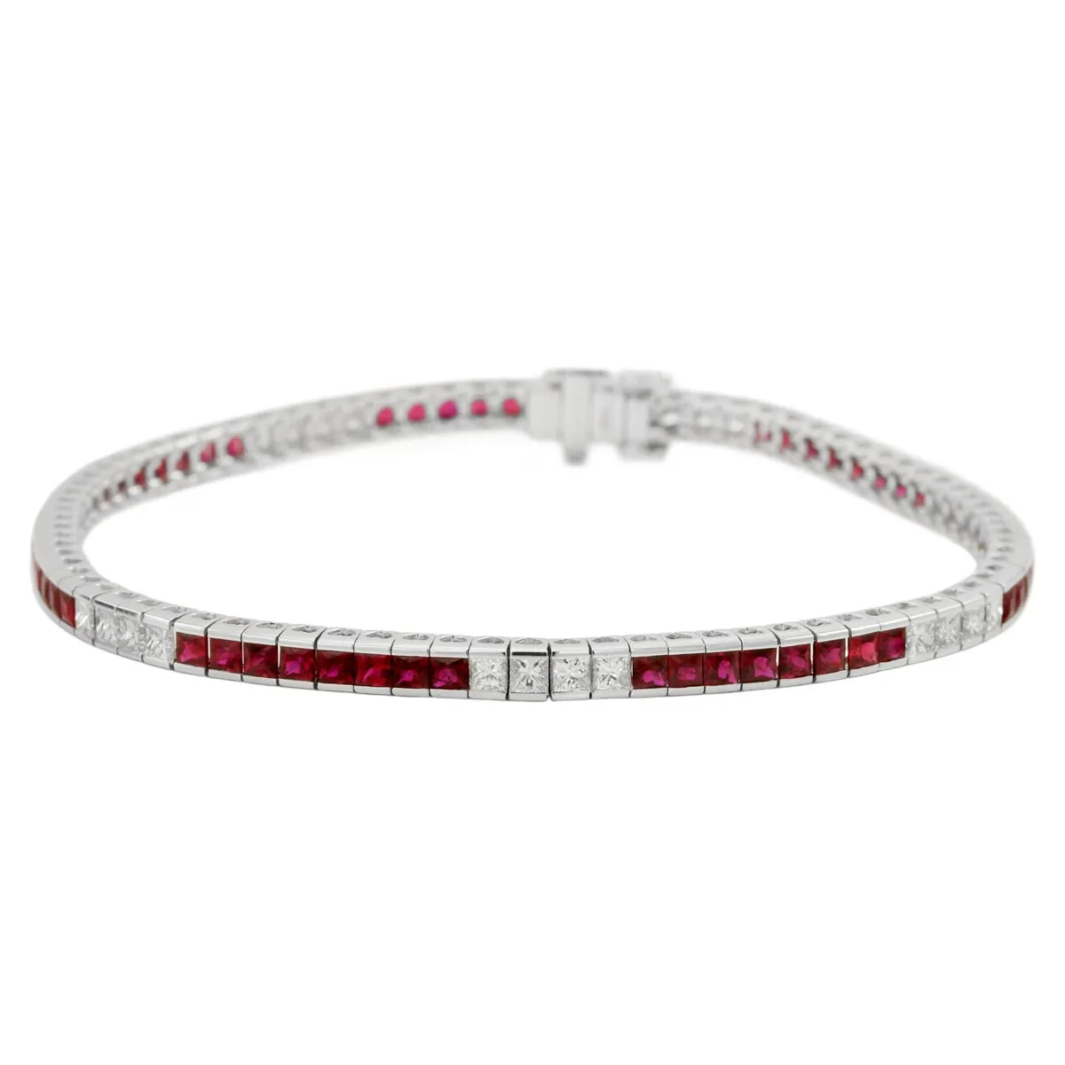 18ct White Gold 4ct Ruby And 1.88ct Diamond Tennis Bracelet