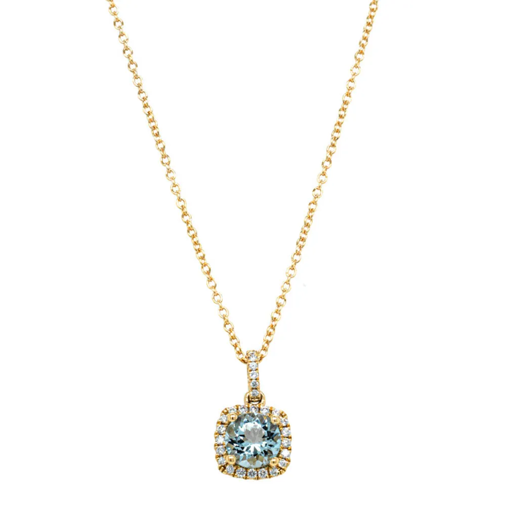 18ct Yellow Gold Aquamarine & Diamond Peony Pendant