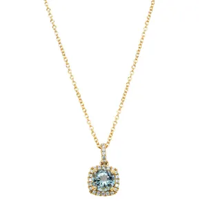 18ct Yellow Gold Aquamarine & Diamond Peony Pendant