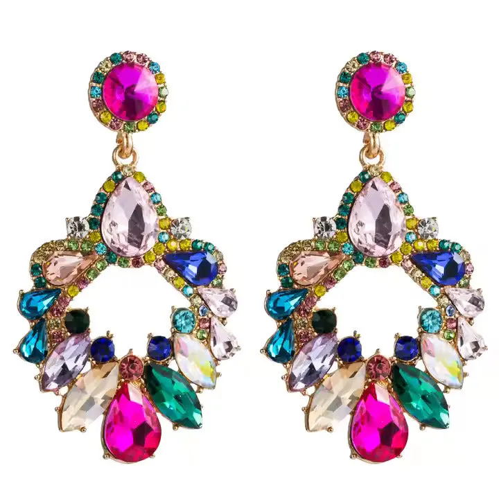 18K Gold-Filled Rhinestone Glass Dangle Earrings