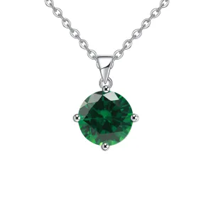 18K White Gold 1 Carat Created Emerald Round Stud Necklace Plated 18 inch