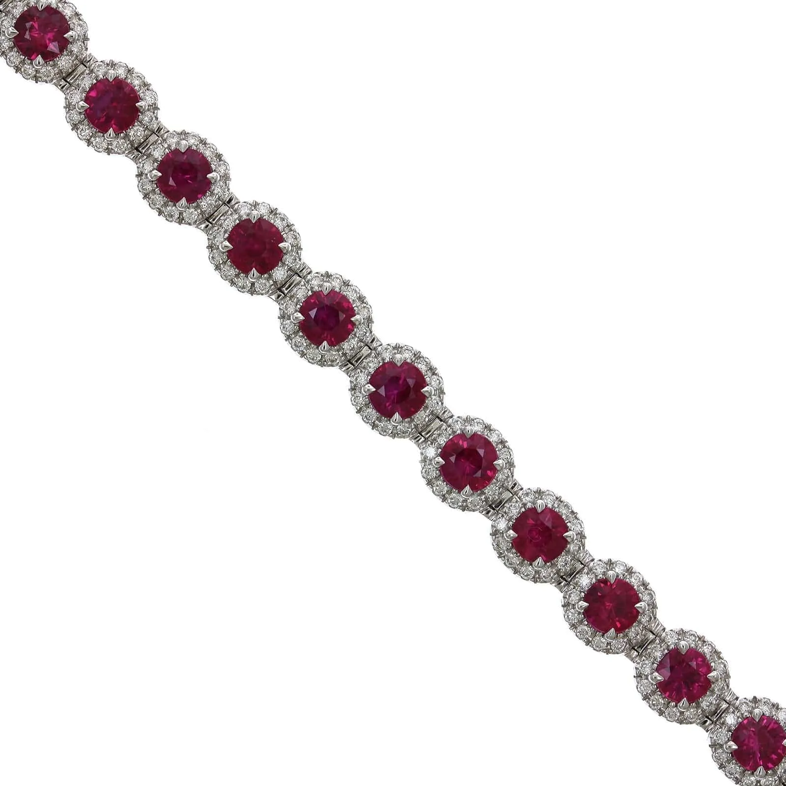 18K White Gold Ruby Diamond Halo Bracelet