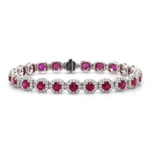 18K White Gold Ruby Diamond Halo Bracelet