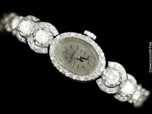 1960's Vintage Ladies Watch with Omega Movement - 14K White Gold and 3.5 Carats of Diamonds