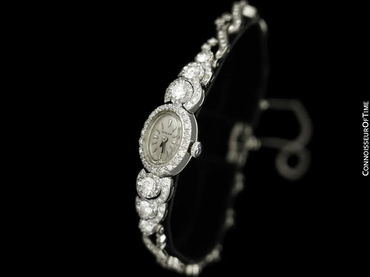 1960's Vintage Ladies Watch with Omega Movement - 14K White Gold and 3.5 Carats of Diamonds