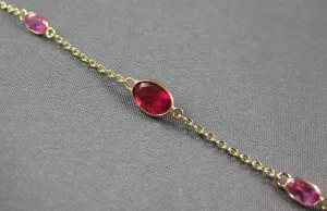 2.03CT LIGHT PINK RUBY 14K YELLOW GOLD OVAL & TRILLION BY THE YARD LOVE BRACELET