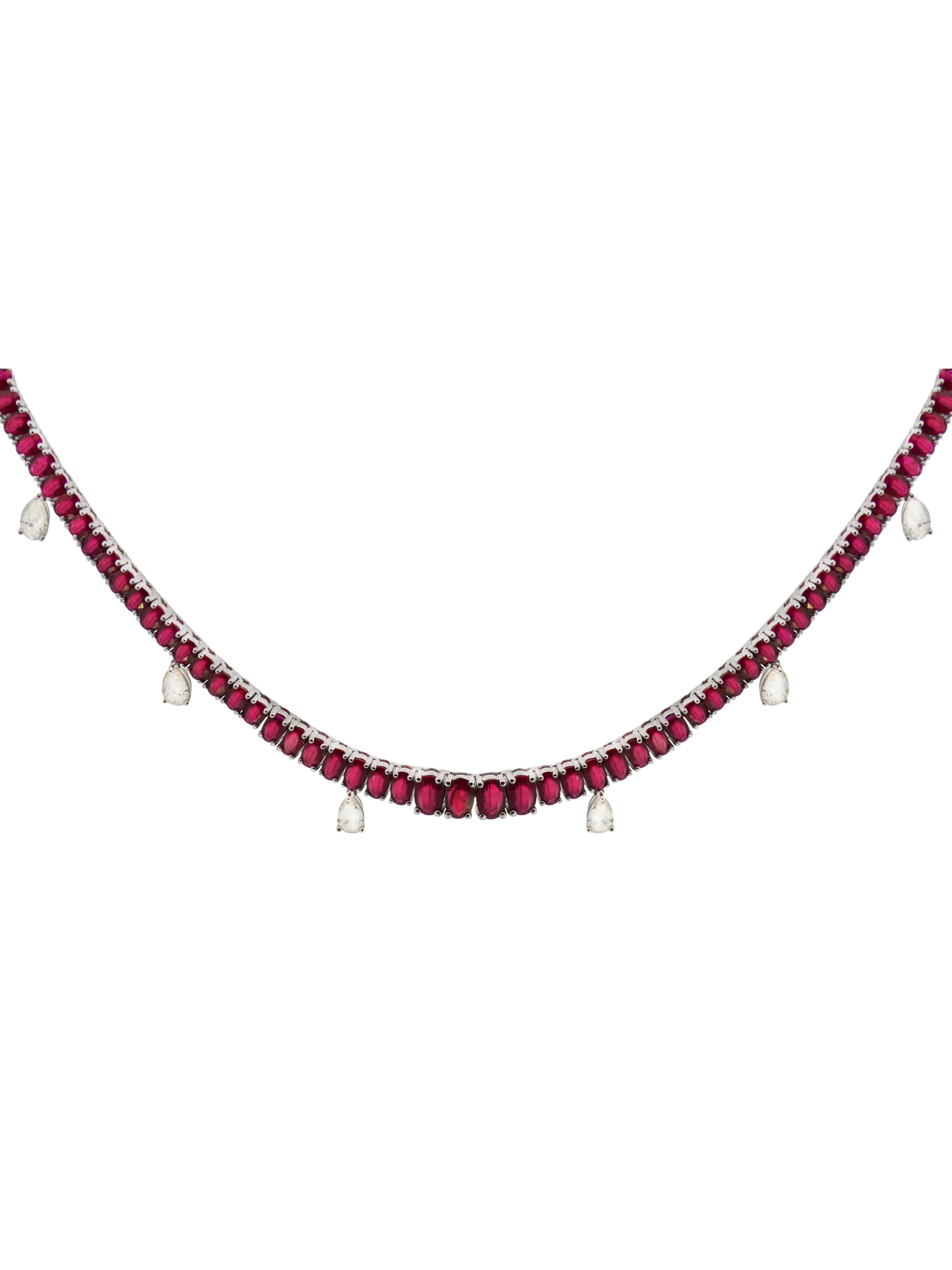 25.68ct Diamond Ruby 18K Gold Dangle Drop Tennis Necklace