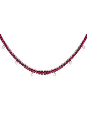 25.68ct Diamond Ruby 18K Gold Dangle Drop Tennis Necklace