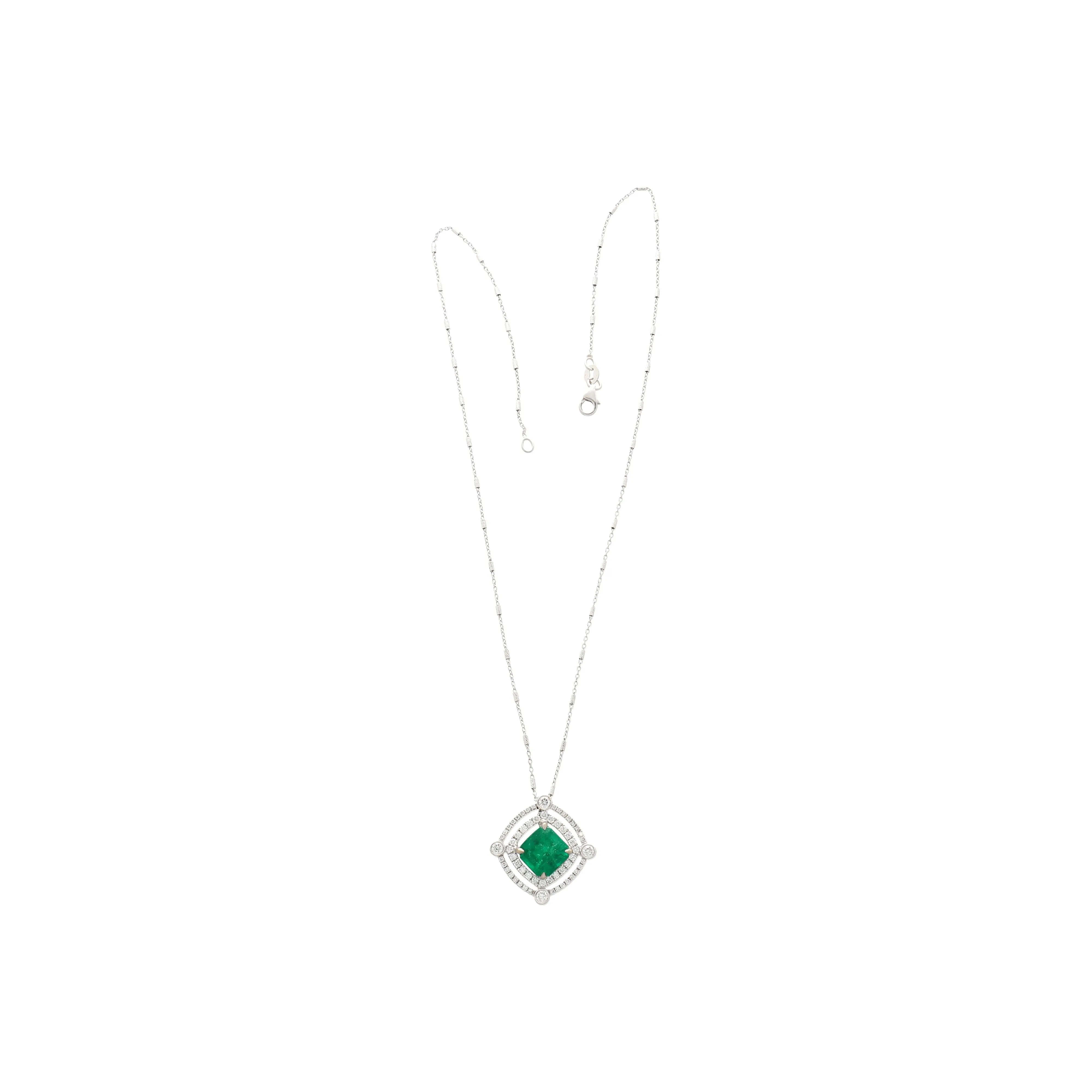 2.72 Carat GRS Certified Minor Oil Muzo Green Colombian Emerald Necklace in 18k White Gold