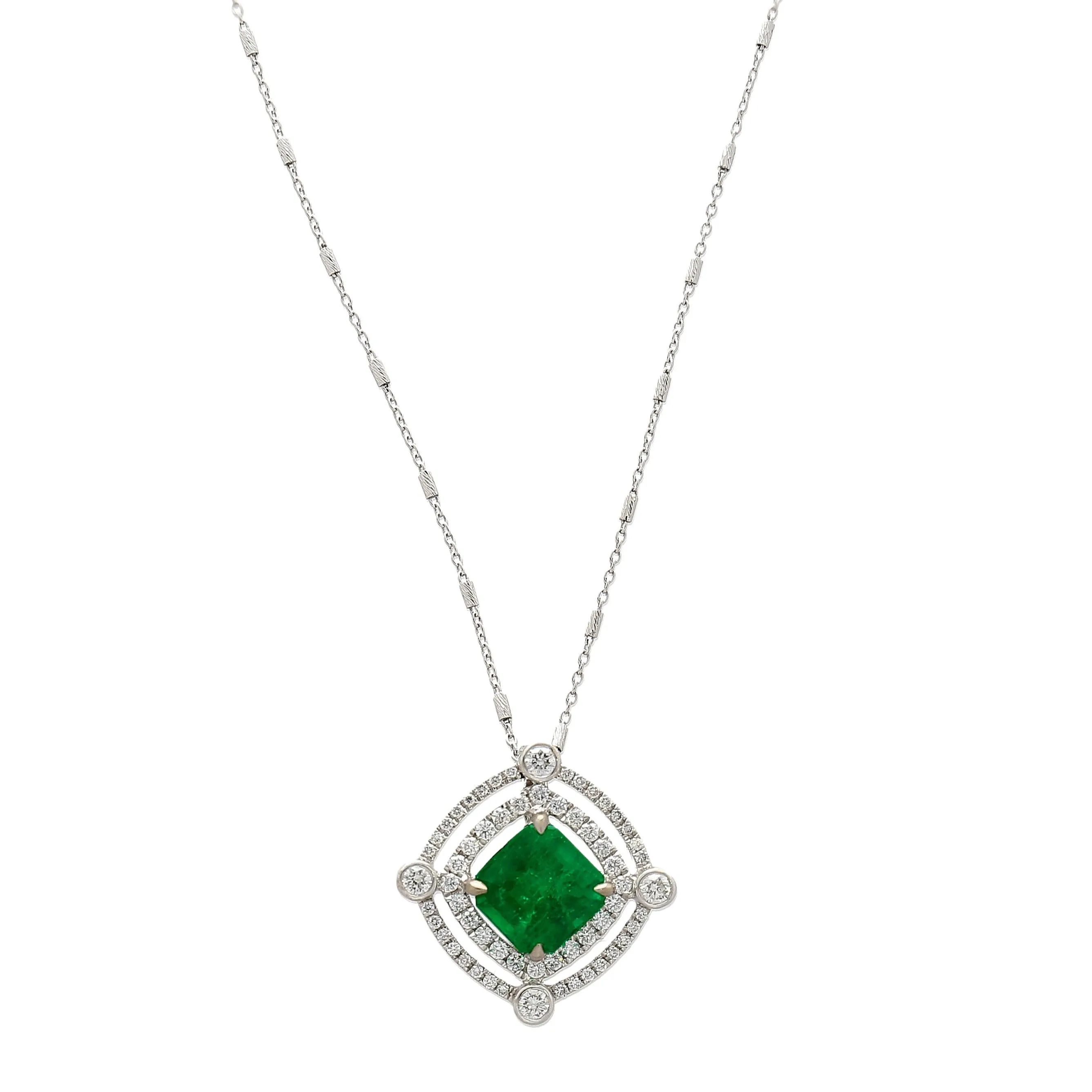 2.72 Carat GRS Certified Minor Oil Muzo Green Colombian Emerald Necklace in 18k White Gold