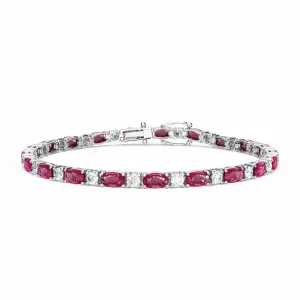 6.00 Carat Ruby and 1.50 Carat Diamond Alternating Bracelet set in 18K White Gold