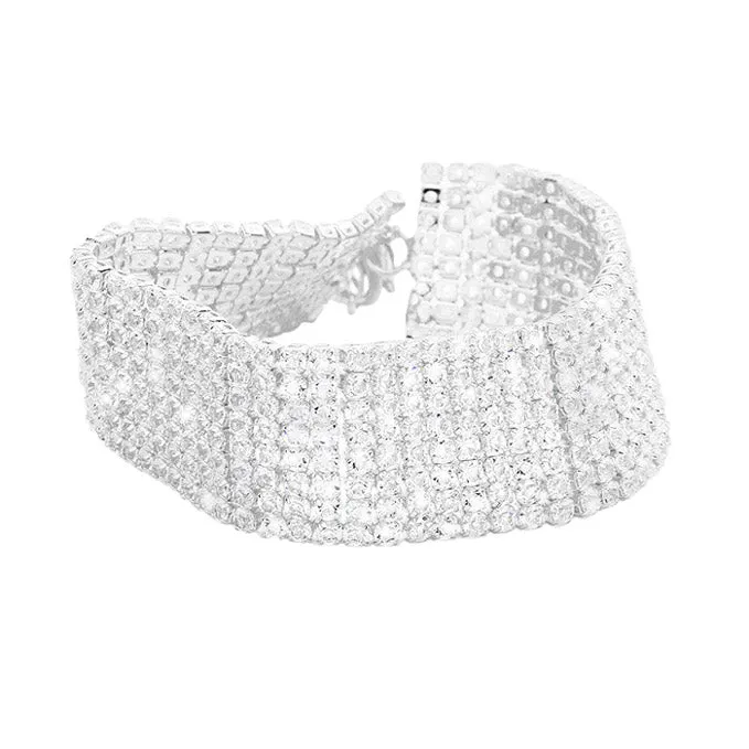 8 Rows Pave CZ Tennis Evening Bracelet