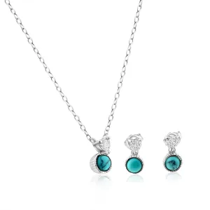 925 Sterling Silver Black Rhodium Turquoise Center Stone Halo Set - STS00537