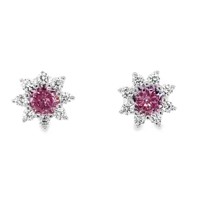 A769 Pink Stone CZ Flower Post Earrings