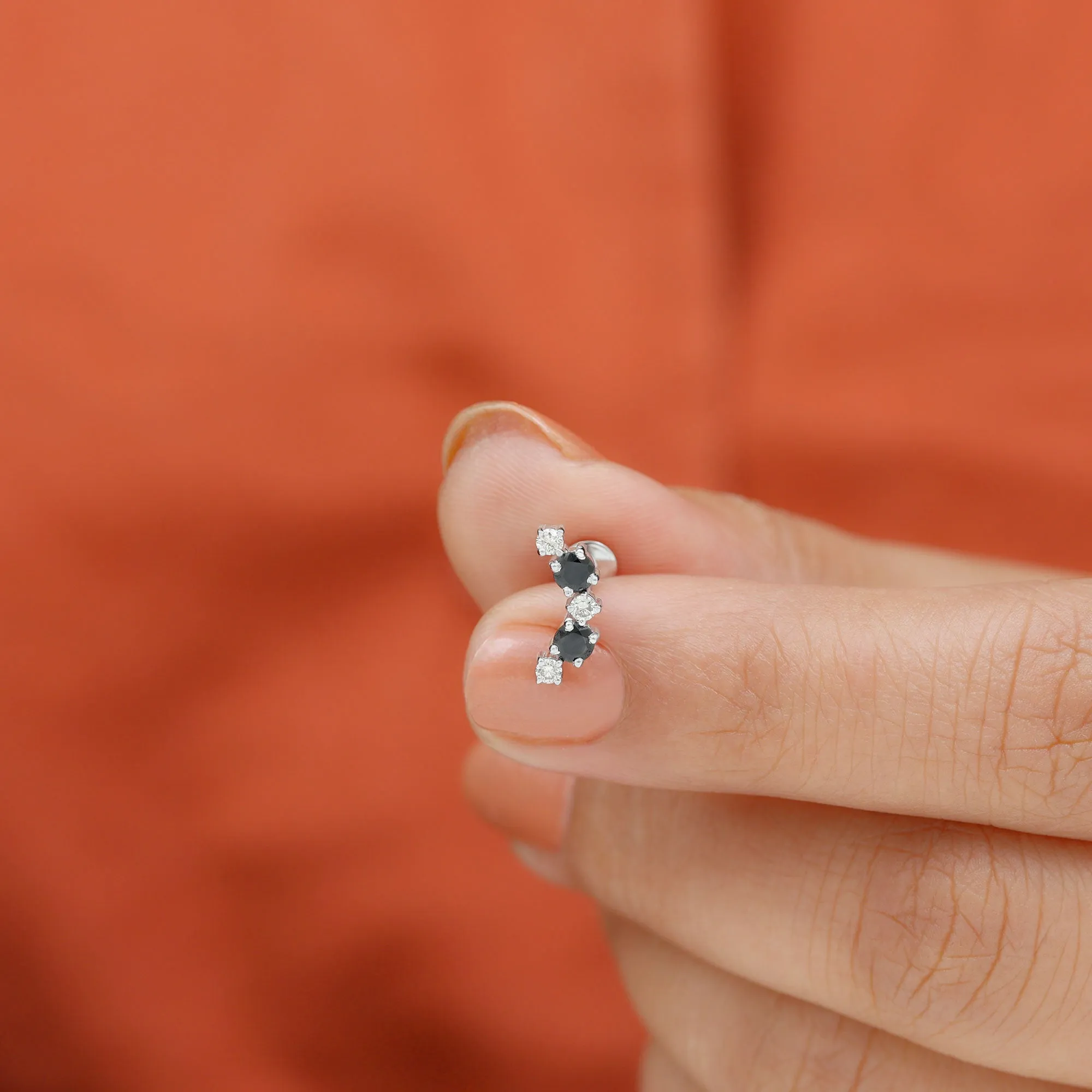 Alternate Black Onyx and Moissanite Crawler Earring in Gold